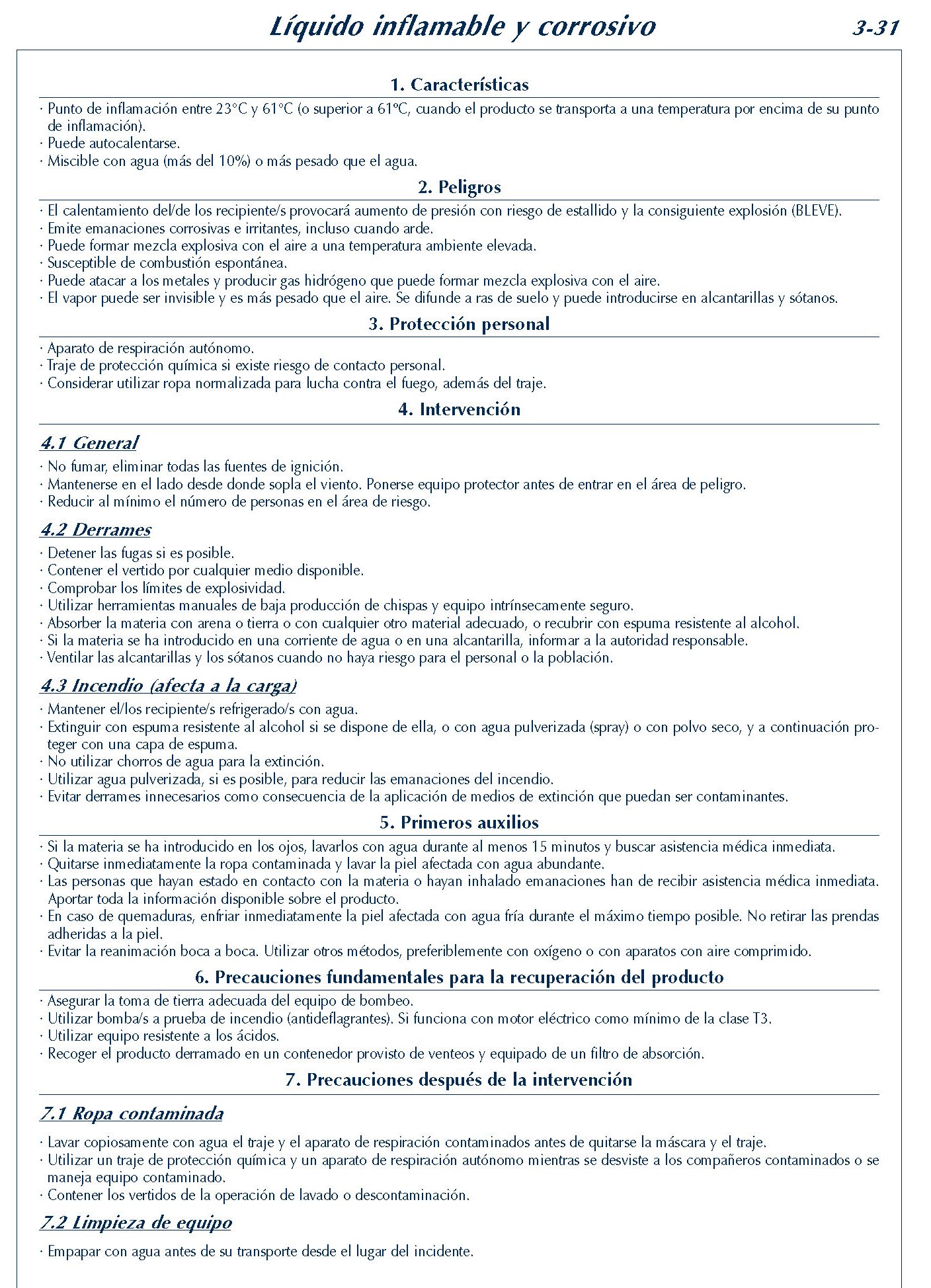 177 FICHA 3-31 LIQUIDO INFLAMABLE CORROSIVO FICHAS EMERGENCIA